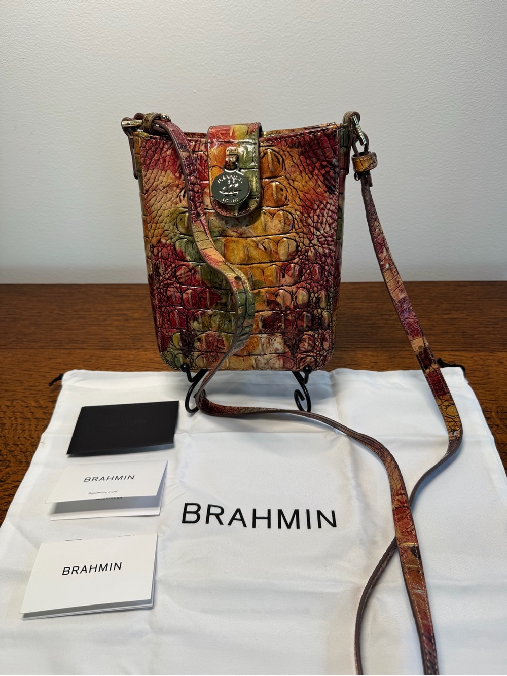 Brahmin Marley Crossbody Bag Multicolor Croc Embossed Leather